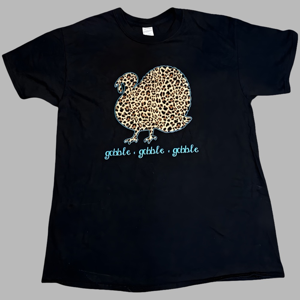 Thanksgiving Leopard Print Turkey Tee Size Large